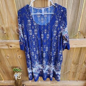 Kendra Blue Pink Paisley Stretchy Shift Dress Women's Small Like New!